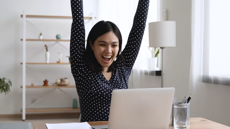 a happy girl learning