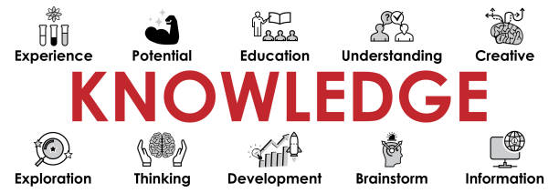 Knowledge banner with web Icons: Experience, Education, Creative, Thinking, Development, Brainstorm. Infographic icons collection.