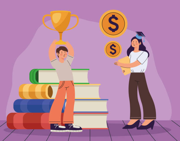 girl and boy with books of loan and sholarship