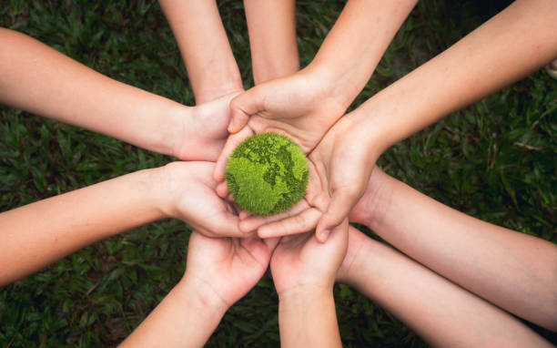 world environment day hand holding green globe on green background Environmental protection and sustainable environment Concept of cooperation to maintain a clean world