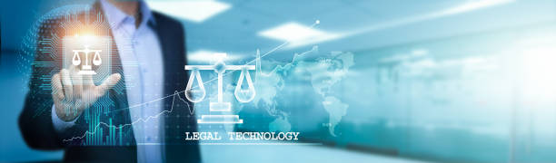Innovating the legal landscape,, Businessman touches a circuit board, leveraging the power of legal technology (legaltech) to enhance efficiency and connectivity on the global network.