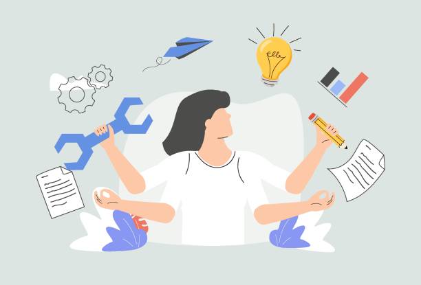 Task Management concept. Energetic woman showcasing completed tasks, holding a pen and paper, highlighting organized workflow and efficiency in professional settings. Achieve with clarity. Flat vector
