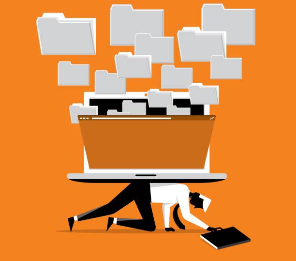 Businessman under the big computer