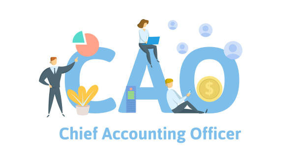 CAO, Chief Accounting Officer. Concept with keywords, letters, and icons. Colored flat vector illustration on white background.