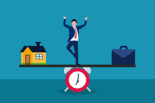 Business vector concept: Businessman balancing time between home and work