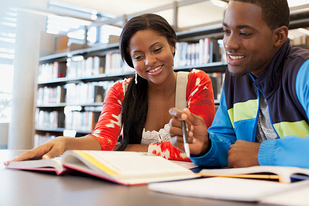 Students working together in library