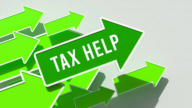 A collection of green arrows points forward, with a leading arrow prominently displaying "TAX HELP."