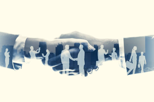 business partnership concept. Multiple exposure.