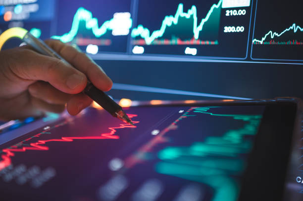 A futuristic concept investment blending showing AI-driven financial forecasts with AI-enhanced financial data, representing the impact new investing financial analysis